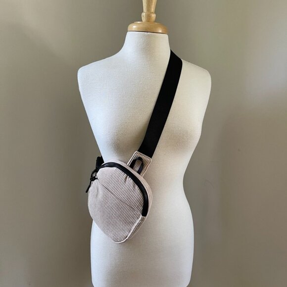 Mini Corduroy Sling Crossbody  Multifunctional Small Chest Corduroy Tan/Black - Picture 1 of 5